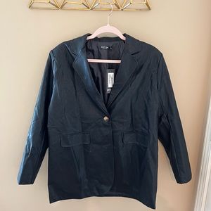 NEW WITH TAGS nasty gal black faux leather longline oversized blazer size S